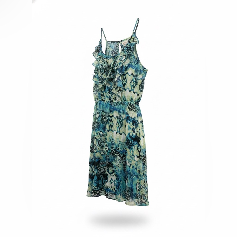 Blu Sage Aqua and Navy Ruffled Midi Dress
